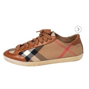 Burberry Brown Nova Check Canvas And Leather Low Top Sneakers Size 39